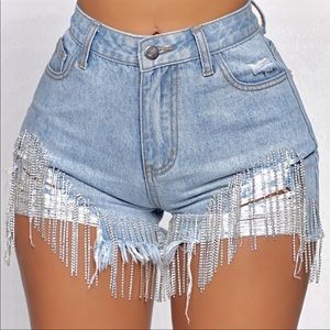 Can through dripping rhinestone denim short XS Fashion Nova
